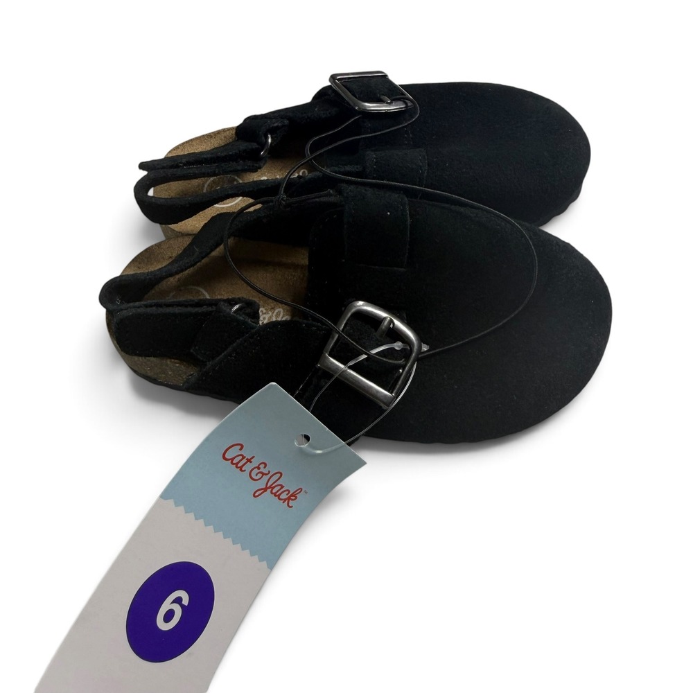 Cat & Jack Berlin Toddler Black Suede Leather Slingback Clogs Size 6 NWT